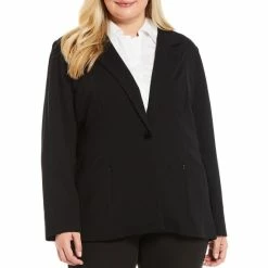 Best Pirce 🧨 Investments Plus Size Signature Ponte Notch Lapel Long Sleeve One Button Blazer Black 🧨