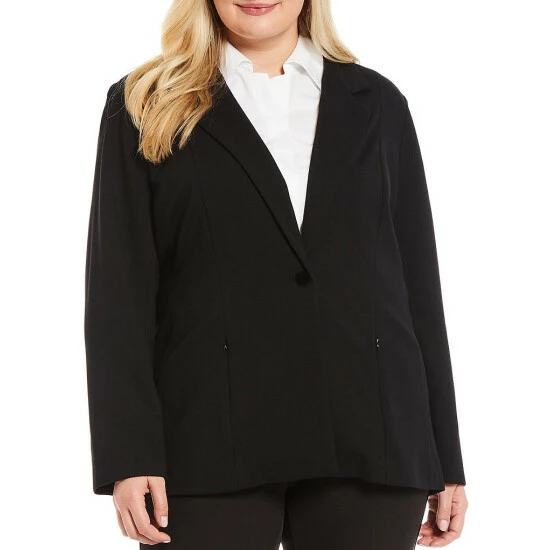 Best Pirce ๐งจ Investments Plus Size Signature Ponte Notch Lapel Long Sleeve One Button Blazer Black ๐งจ 1 Best Pirce ๐งจ Investments Plus Size Signature Ponte Notch Lapel Long Sleeve One Button Blazer Black ๐งจ