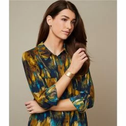Best Sale 🔔 Investments Olivia Blurred Ikat Point Collar Long Roll-Tab Sleeve Button Front Utility Blouse 🛒 -Investments Shop unnamed file 732