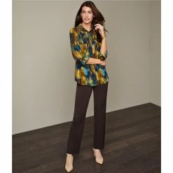 Best Sale 🔔 Investments Olivia Blurred Ikat Point Collar Long Roll-Tab Sleeve Button Front Utility Blouse 🛒 -Investments Shop unnamed file 733