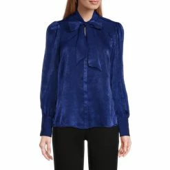 Flash Sale 🤩 Investments Long Sleeve Bow Tie Detail Y-Neck Button Front Top Gilded Beige 🎉