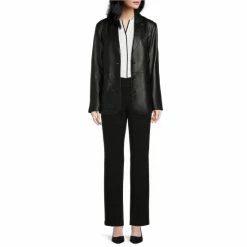 Budget ✨ Investments Genuine Lamb Leather Notch Lapel Long Sleeve 3-Button Front Blazer Black 👏 -Investments Shop unnamed file 75