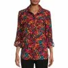 Brand new ✨ Investments Petite Size Olivia Abstract Floral Print Point Collar Long Roll-Tab Sleeve Button Front Utility Blouse Abstract Watercolor Floral ⭐