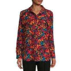 Brand new ✨ Investments Petite Size Olivia Abstract Floral Print Point Collar Long Roll-Tab Sleeve Button Front Utility Blouse Abstract Watercolor Floral ⭐ -Investments Shop unnamed file 762