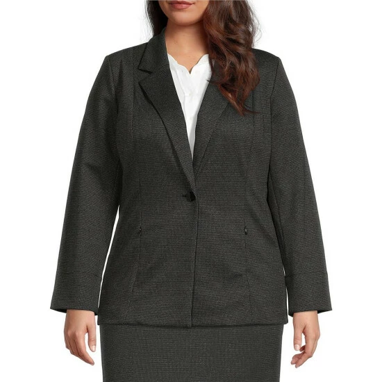 Best Sale ๐ฅฐ Investments Plus Size Signature Ponte Black White Tweed Print Long Sleeve One Button Coordinating Blazer ๐ 4 Best Sale ๐ฅฐ Investments Plus Size Signature Ponte Black White Tweed Print Long Sleeve One Button Coordinating Blazer ๐ - Image 4