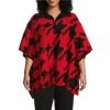 Best Pirce 🧨 Investments Plus Size Zip Point Collar Elbow Sleeve Houndstooth Sweater Poncho Black Red Houndstooth 👏