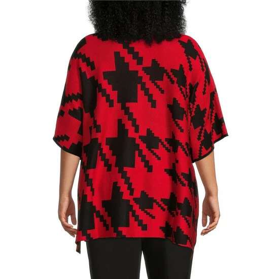 Best Pirce ๐งจ Investments Plus Size Zip Point Collar Elbow Sleeve Houndstooth Sweater Poncho Black Red Houndstooth ๐ 2 Best Pirce ๐งจ Investments Plus Size Zip Point Collar Elbow Sleeve Houndstooth Sweater Poncho Black Red Houndstooth ๐ - Image 2