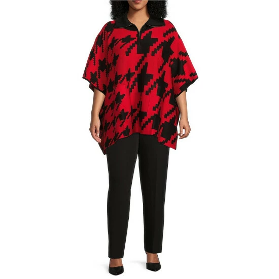 Best Pirce ๐งจ Investments Plus Size Zip Point Collar Elbow Sleeve Houndstooth Sweater Poncho Black Red Houndstooth ๐ 3 Best Pirce ๐งจ Investments Plus Size Zip Point Collar Elbow Sleeve Houndstooth Sweater Poncho Black Red Houndstooth ๐ - Image 3