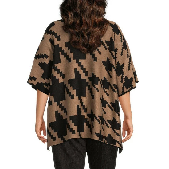 Best Pirce ๐งจ Investments Plus Size Zip Point Collar Elbow Sleeve Houndstooth Sweater Poncho Black Red Houndstooth ๐ 5 Best Pirce ๐งจ Investments Plus Size Zip Point Collar Elbow Sleeve Houndstooth Sweater Poncho Black Red Houndstooth ๐ - Image 5