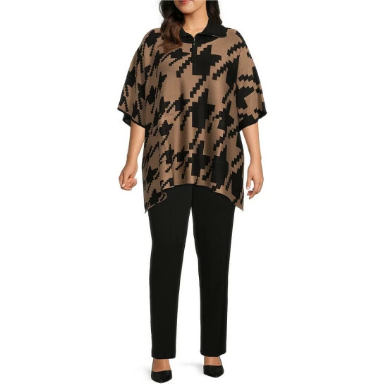 Best Pirce ๐งจ Investments Plus Size Zip Point Collar Elbow Sleeve Houndstooth Sweater Poncho Black Red Houndstooth ๐ 6 Best Pirce ๐งจ Investments Plus Size Zip Point Collar Elbow Sleeve Houndstooth Sweater Poncho Black Red Houndstooth ๐ - Image 6