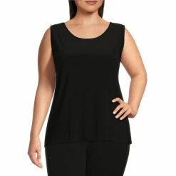 Best Sale 🔔 Investments Plus Size Soft Separates Reversible Crew To Scoop Neck Sleeveless Top Black ✔️