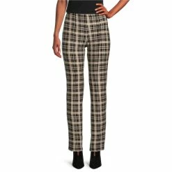 Deals 😉 Slim Factor By Investments Plaid Print No Waist Slim Straight Ponte Knit Pants Spring Plaid 👍