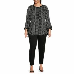 Hot Sale 👏 Slim Factor By Investments Plus Size Geometric Print 3/4 Ruffled Sleeve Crew Neck Knit Blouse Mini Geometric 🥰 -Investments Shop unnamed file 79