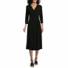 Wholesale 👏 Investments Soft Separates Surplice V-Neck 3/4 Sleeve Faux Wrap Midi 👗 Dress Black ⭐