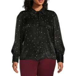 Brand new ✔️ Investments Plus Size Twilight Night Long Sleeve Tie Y-Neck Button Front Top 💯