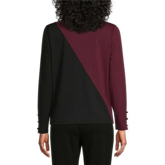 Wholesale โจ Investments Petite Size Knit Color Blocked Mock Neck Long Button Embellished Sleeve Top Black/toasted Coconut ๐ 2 Wholesale โจ Investments Petite Size Knit Color Blocked Mock Neck Long Button Embellished Sleeve Top Black/toasted Coconut ๐ - Image 2