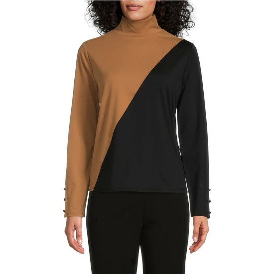 Wholesale โจ Investments Petite Size Knit Color Blocked Mock Neck Long Button Embellished Sleeve Top Black/toasted Coconut ๐ 4 Wholesale โจ Investments Petite Size Knit Color Blocked Mock Neck Long Button Embellished Sleeve Top Black/toasted Coconut ๐ - Image 4