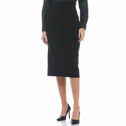 Hot Sale ❤️ Investments Petite Size Signature Ponte Slimming Panel Straight 👗 Skirt Black 🌟