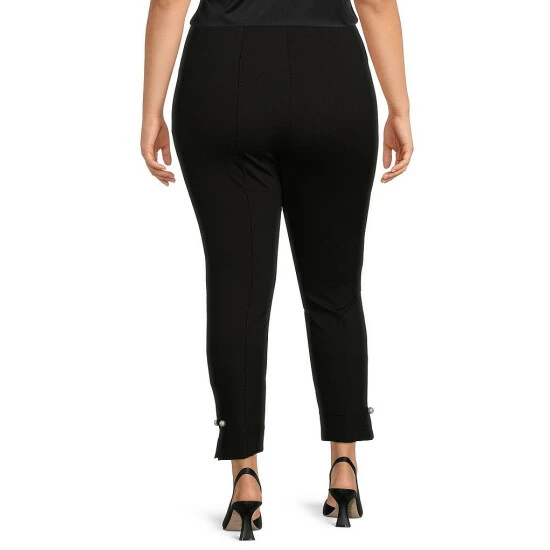 Cheap π Slim Factor By Investments Plus Size No Waist Pearl Bar Trim Straight Leg Ankle Ponte Pants Black π 2 Cheap π Slim Factor By Investments Plus Size No Waist Pearl Bar Trim Straight Leg Ankle Ponte Pants Black π - Image 2