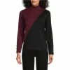 Coupon 🛒 Investments Knit Color Blocked Mock Neck Long Button Embellished Sleeve Top Black/toasted Coconut 🤩
