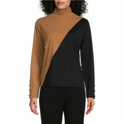 Coupon 🛒 Investments Knit Color Blocked Mock Neck Long Button Embellished Sleeve Top Black/toasted Coconut 🤩 -Investments Shop unnamed file 842