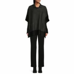 Flash Sale ⌛ Investments Petite Size Zip Point Collar Elbow Sleeve Charcoal Black Border Sweater Poncho 🤩 -Investments Shop unnamed file 867