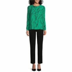 New ❤️ Investments Woven Painted Ribbon Pleated Long Sleeve Jewel Neck Covered Half Button Placket Top Purple Painted Ribbon ✔️ -Investments Shop unnamed file 893