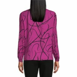 New ❤️ Investments Woven Painted Ribbon Pleated Long Sleeve Jewel Neck Covered Half Button Placket Top Purple Painted Ribbon ✔️ -Investments Shop unnamed file 895