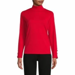 Promo 🎉 Investments Knit Mock Neck Long Button Sleeve Knit Top Toreador 🧨