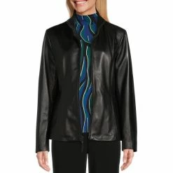 Budget ๐ Investments Genuine Lamb Leather Stand Collar Long Sleeve Zip Front Jacket Botanical Garden ๐คฉ