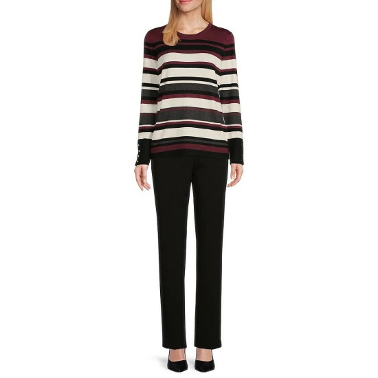 Promo ❤️ Investments Petite Size Stripe Print Crew Neck Long Button Sleeve Sweater Mellow Rose Stripe ⌛ 3 Promo ❤️ Investments Petite Size Stripe Print Crew Neck Long Button Sleeve Sweater Mellow Rose Stripe ⌛ - Image 3