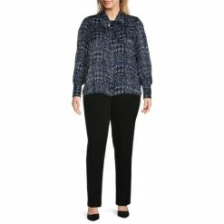 Deals 👍 Investments Plus Size Plaid Texture Long Sleeve Tie Y-Neck Button Front Top 🎉 -Investments Shop unnamed file 925