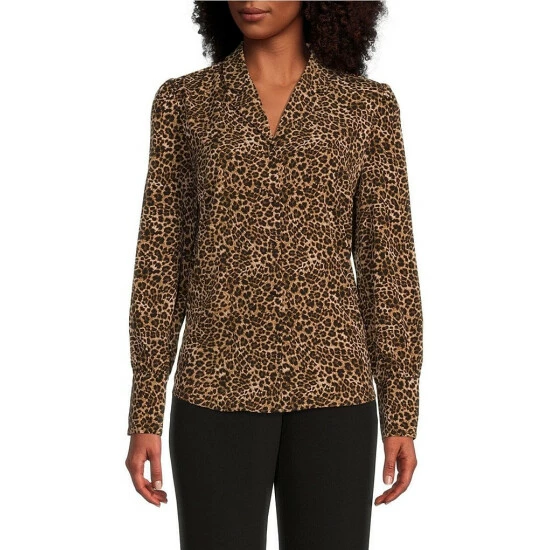 Coupon โ๏ธ Investments Petite Size Classic Leopard Print Long Sleeve Button Front Notch Collar Woven Top ๐ 1 Coupon โ๏ธ Investments Petite Size Classic Leopard Print Long Sleeve Button Front Notch Collar Woven Top ๐