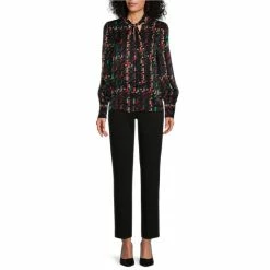 Flash Sale 😉 Investments Pixel Plaid Print Long Sleeve Tie Y-Neck Button Front Top ✨ -Investments Shop unnamed file 931