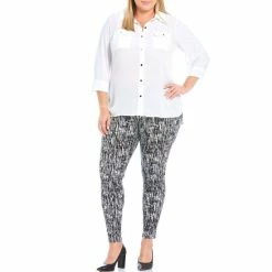 Deals ⌛ Slim Factor By Investments Plus Size Bridget Point Collar 3/4 Sleeve Button Front High-Low Top Black 🔥 -Investments Shop unnamed file 939
