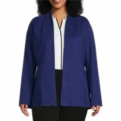 Cheapest 😍 Investments Plus Size Signature Ponte Long Sleeve Open Front Jacket Blue Depths 👏