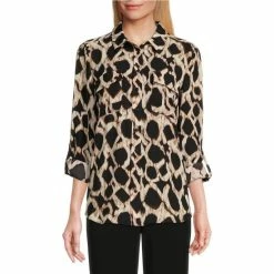 Brand new ✔️ Investments Olivia Diffused Mosaic Point Collar Long Roll-Tab Sleeve Button Front Utility Blouse 🧨