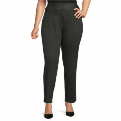 Cheapest 😍 Investments Plus Size Signature Ponte Black And White Tweed Slim Leg High Rise Pull-On Pants Black White Tweed 🛒