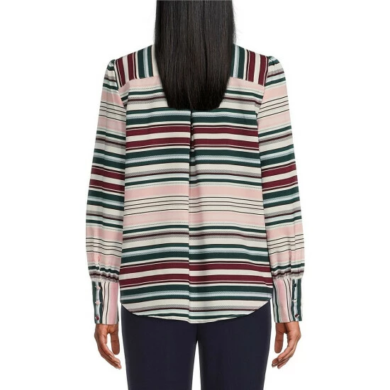 New ๐ Investments Woven Ribbon Striped Long Sleeve Button Front Notch Collar Top ๐งจ 2 New ๐ Investments Woven Ribbon Striped Long Sleeve Button Front Notch Collar Top ๐งจ - Image 2