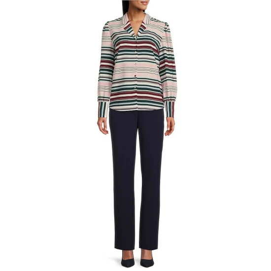 New ๐ Investments Woven Ribbon Striped Long Sleeve Button Front Notch Collar Top ๐งจ 3 New ๐ Investments Woven Ribbon Striped Long Sleeve Button Front Notch Collar Top ๐งจ - Image 3