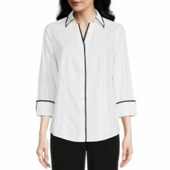 Best deal 👍 Investments Petite Size Taylor Gold Label Non-Iron Point Collar 3/4 Sleeve White Tipped Button Front 👚 Shirt ⌛