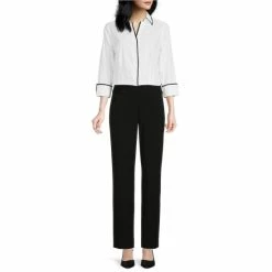 Best deal 👍 Investments Petite Size Taylor Gold Label Non-Iron Point Collar 3/4 Sleeve White Tipped Button Front 👚 Shirt ⌛ -Investments Shop unnamed file 976