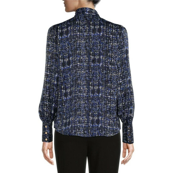 New π€© Investments Plaid Texture Long Sleeve Tie Y-Neck Button Front Top π― 2 New π€© Investments Plaid Texture Long Sleeve Tie Y-Neck Button Front Top π― - Image 2