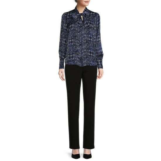 New π€© Investments Plaid Texture Long Sleeve Tie Y-Neck Button Front Top π― 3 New π€© Investments Plaid Texture Long Sleeve Tie Y-Neck Button Front Top π― - Image 3