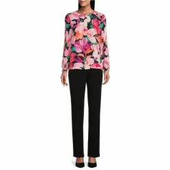 Hot Sale 😍 Investments Woven Brushstroke Floral Print Pleated Long Sleeve Covered Half Button Placket Top 🎁 -Investments Shop unnamed file 994